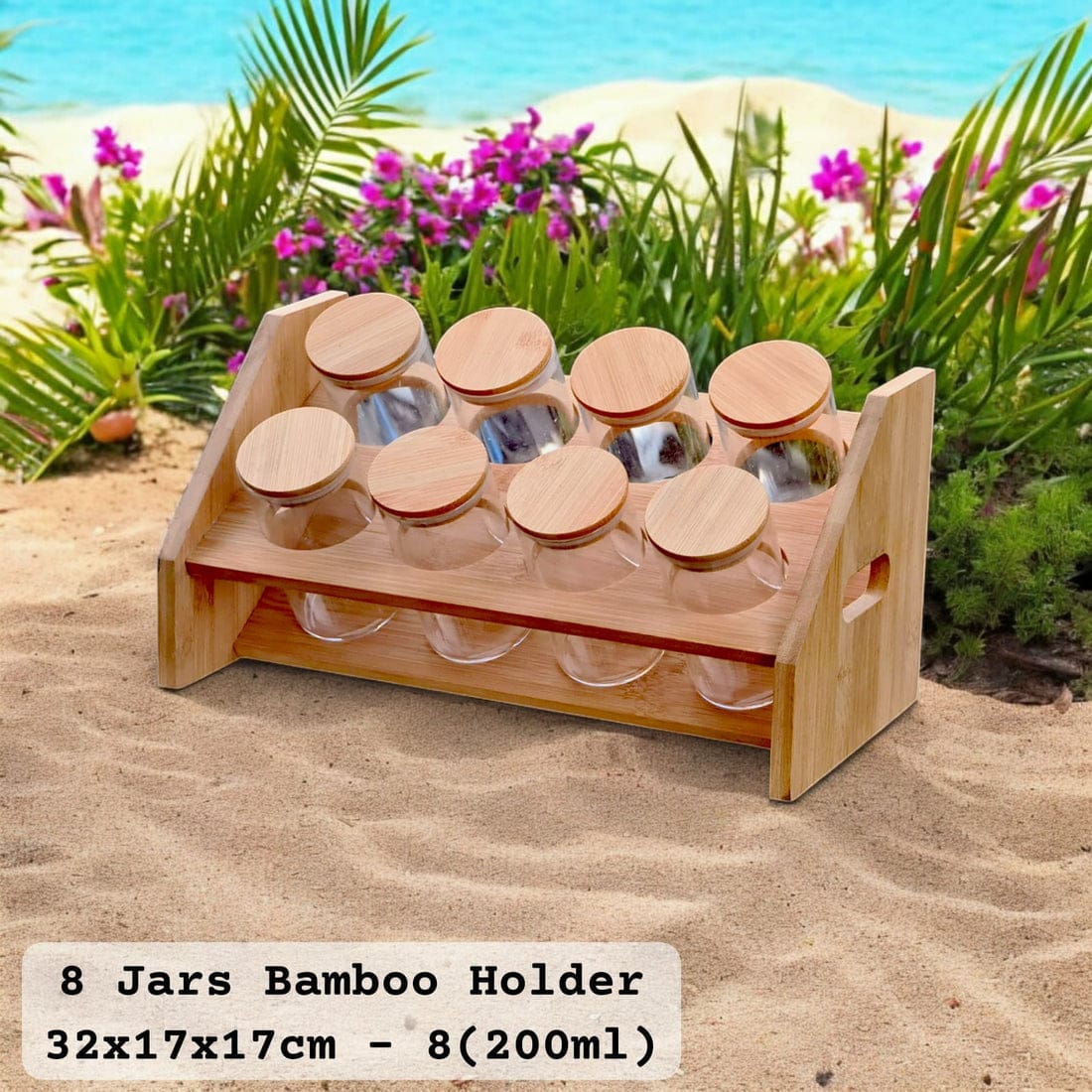 Bamboo spice rack with 8 jars - Otloubnow