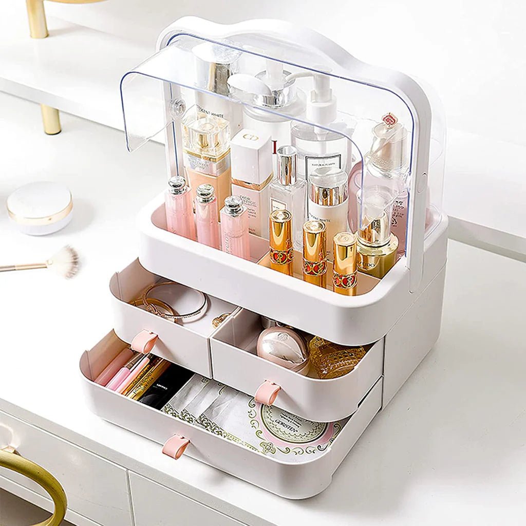 Cosmetic organizer with lid and handle - Otloubnow