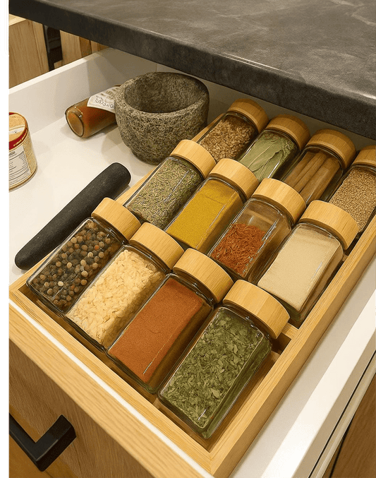 Gebe bamboo rack with 12 jars - Otloubnow