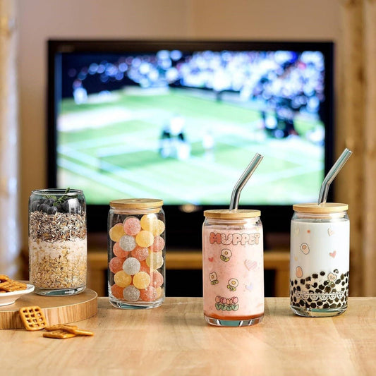 Glass Drink Can with Straw - Otloubnow