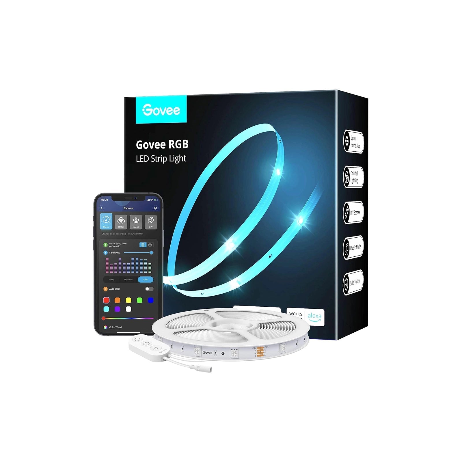 Govee RGBIC Ledstrip, 10 m, bluetooth-ledstrip, segmentbediening, muzieksync, 64 scènemodi, bestuurbaar via app-bediening, kleurverandering, geschikt voor thuis, slaapkamer, gaming Govee RGBIC Ledstrip, 10 m, bluetooth-ledstrip, segmentbediening, muzieksync, 64 scènemodi, bestuurbaar via app-bediening, kleurverandering, geschikt voor thuis, slaapkamer, gaming