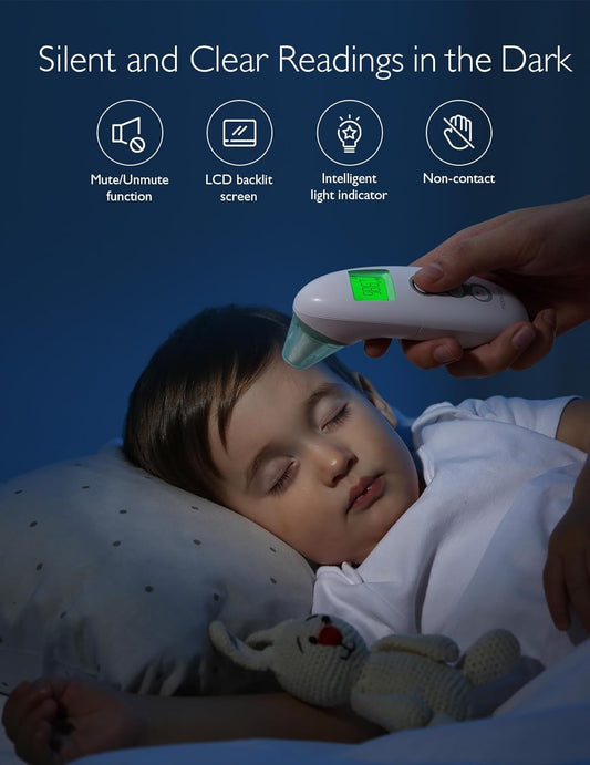 Momcozy Non - Contact Forehead & Ear Thermometer for Adults & Children, Infrared with Fever Alarm, Mute & Memory Functions