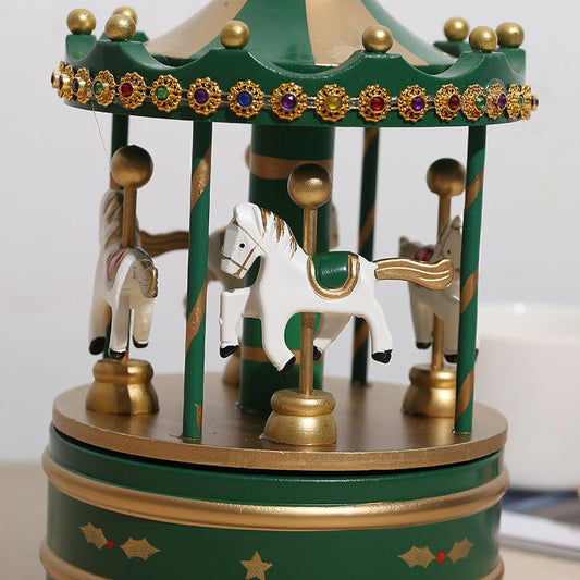 Vintage carousel music box - green and gold - Otloubnow