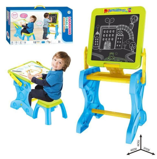 2 in 1 learning board and desk with chair - Blue