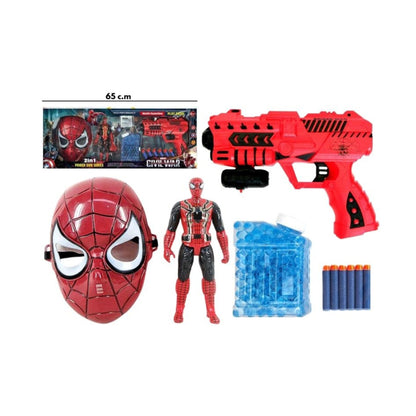 2 in 1 gun with spiderman mask and toy figure