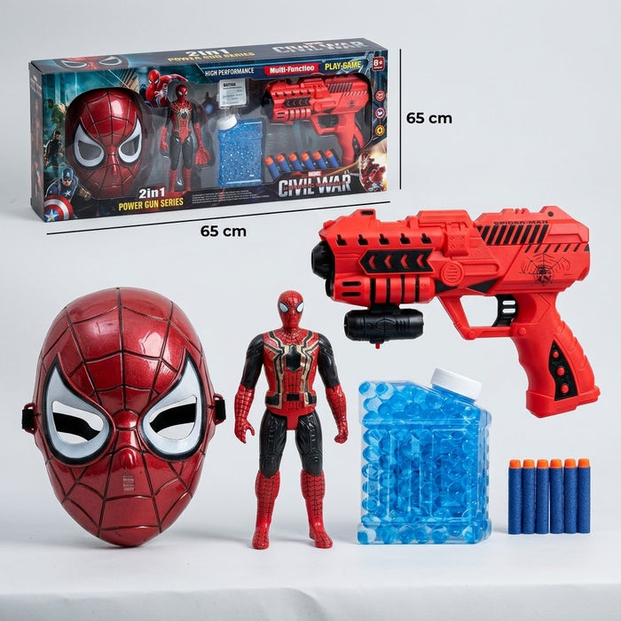 2 in 1 gun with spiderman mask and toy figure