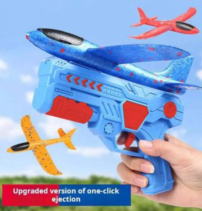 Foam airplane with light and blue launch gun