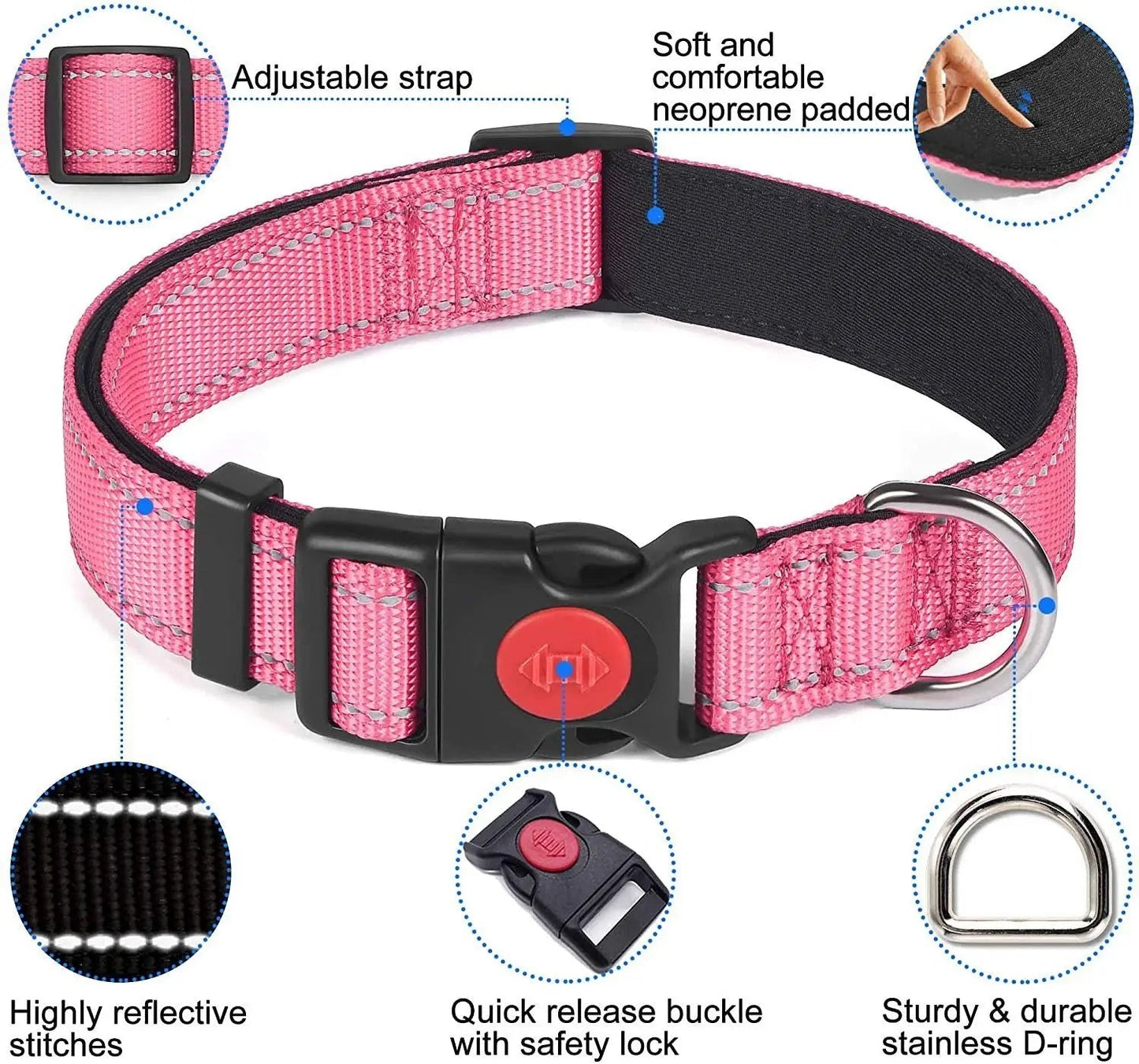 Adjustable Reflective Webbing Collar With Leash For Dogs And Cats - Otloubnow