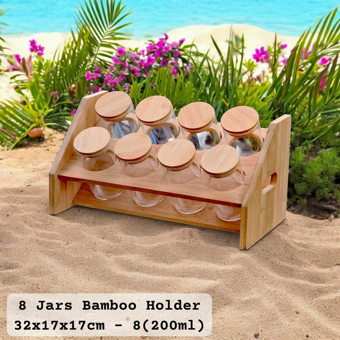 Bamboo spice rack with 8 jars - Otloubnow