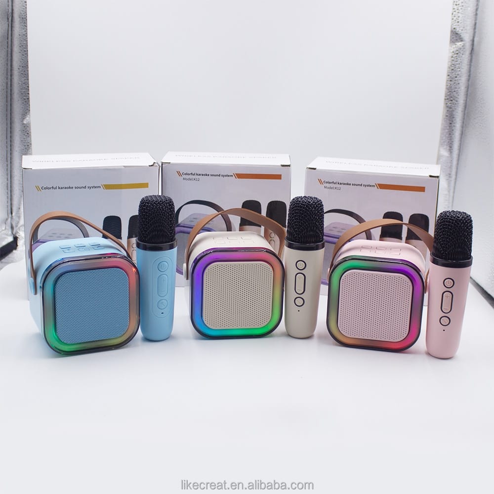 Colorful karaoke sound system with microphones White