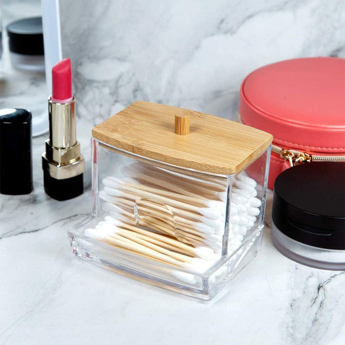 Cotton swab dispenser with bamboo lid - Otloubnow