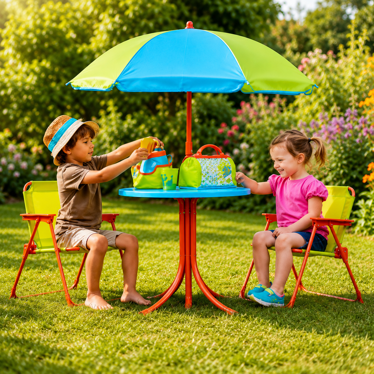 Kids table with chairs and parasol - Otloubnow
