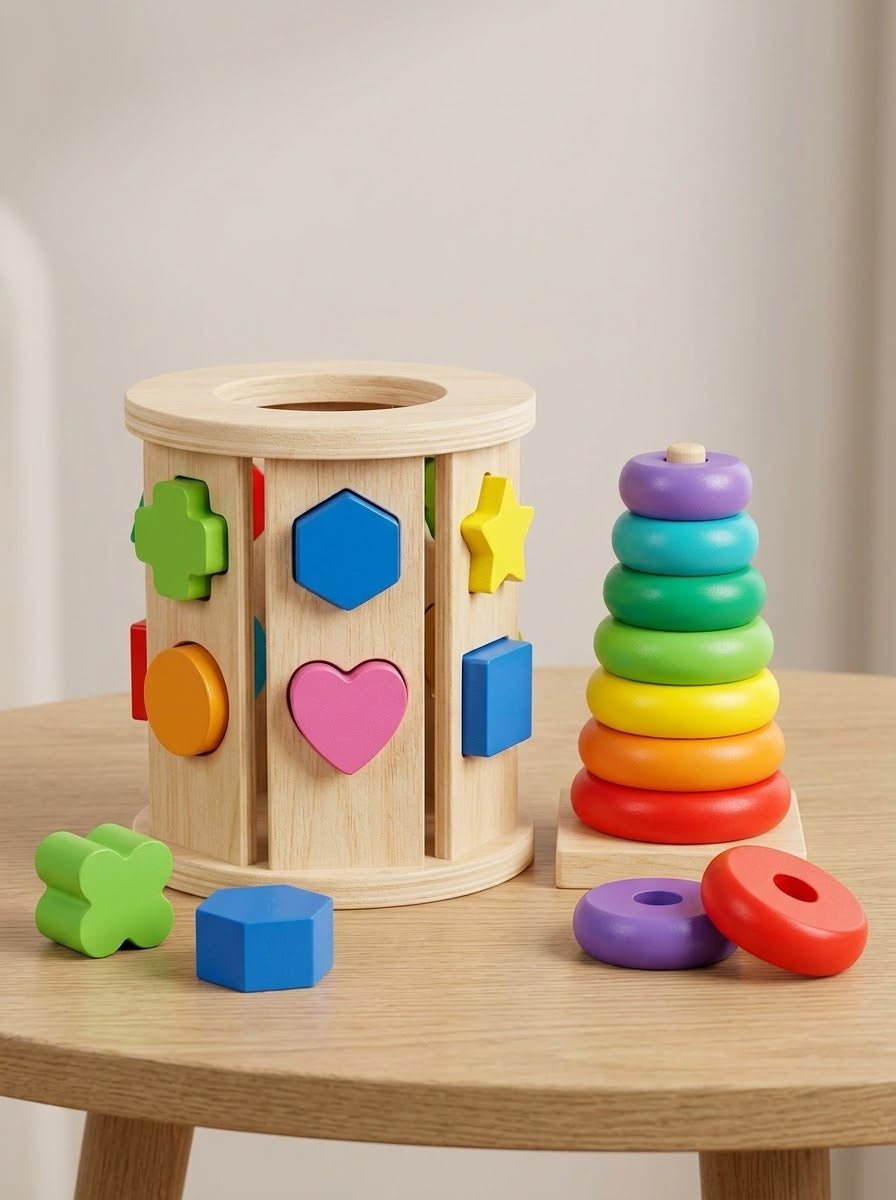 Montessori shape sorter and ring stacking - Otloubnow