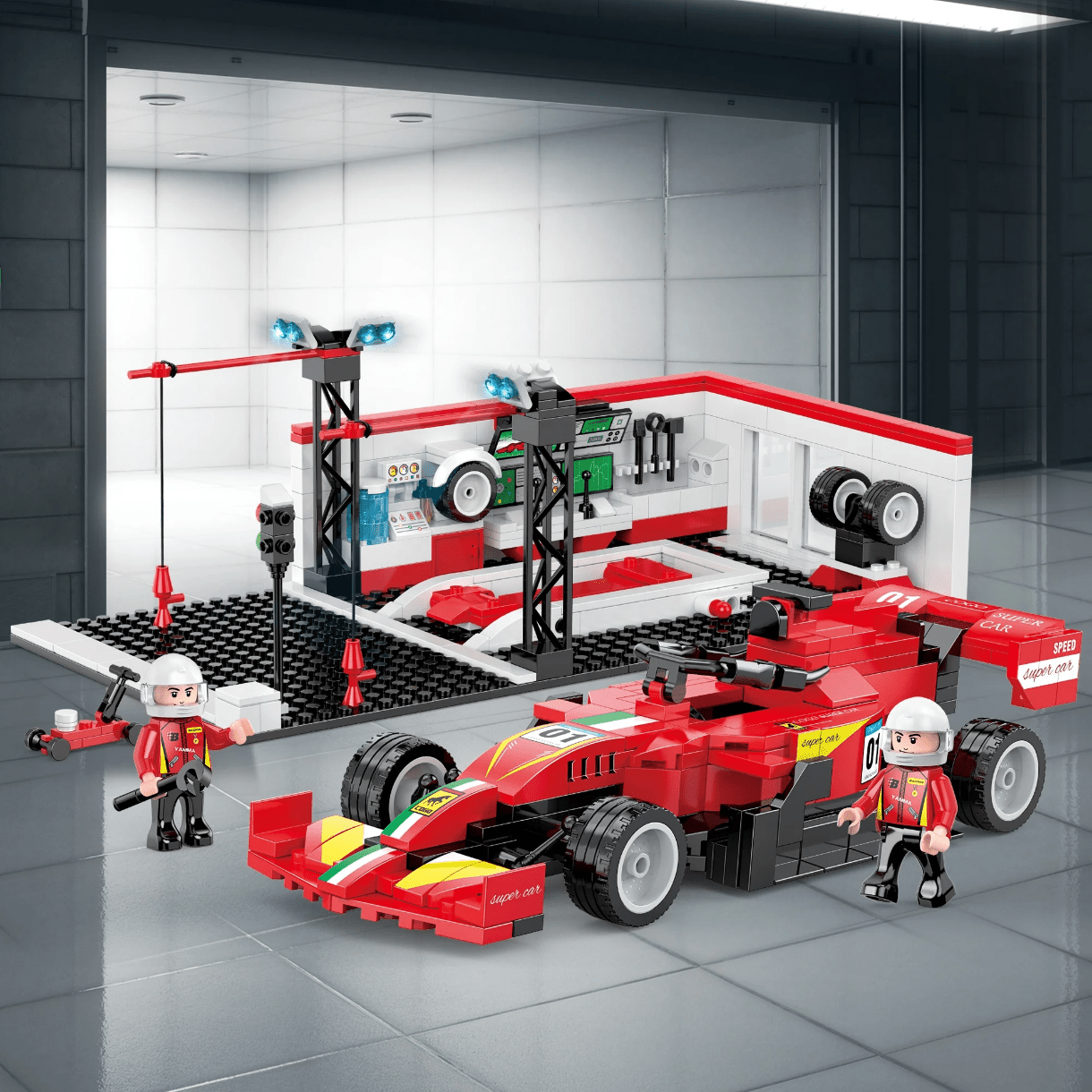 Racing car garage blocks set - Otloubnow