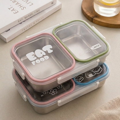 Stainless steel lunch box with transparent lid