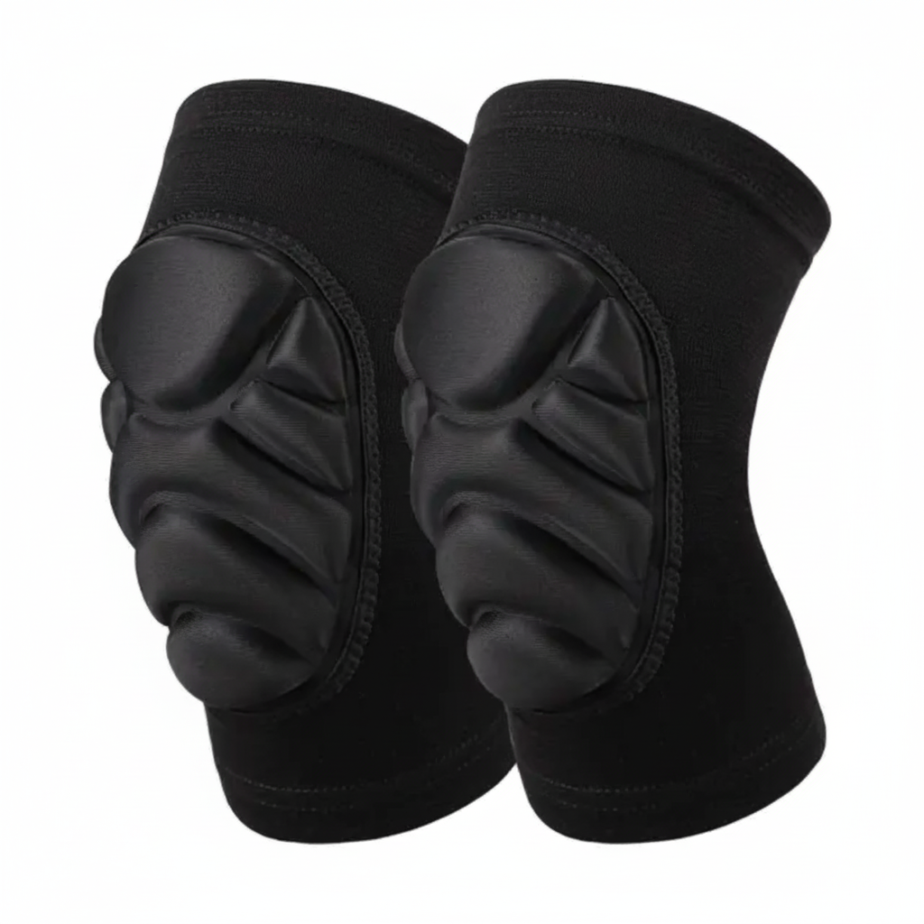 A pair of black protective knee pads with molded foam padding, shown against a plain white background with a 'Sporting goods.lb' watermark in the top right.