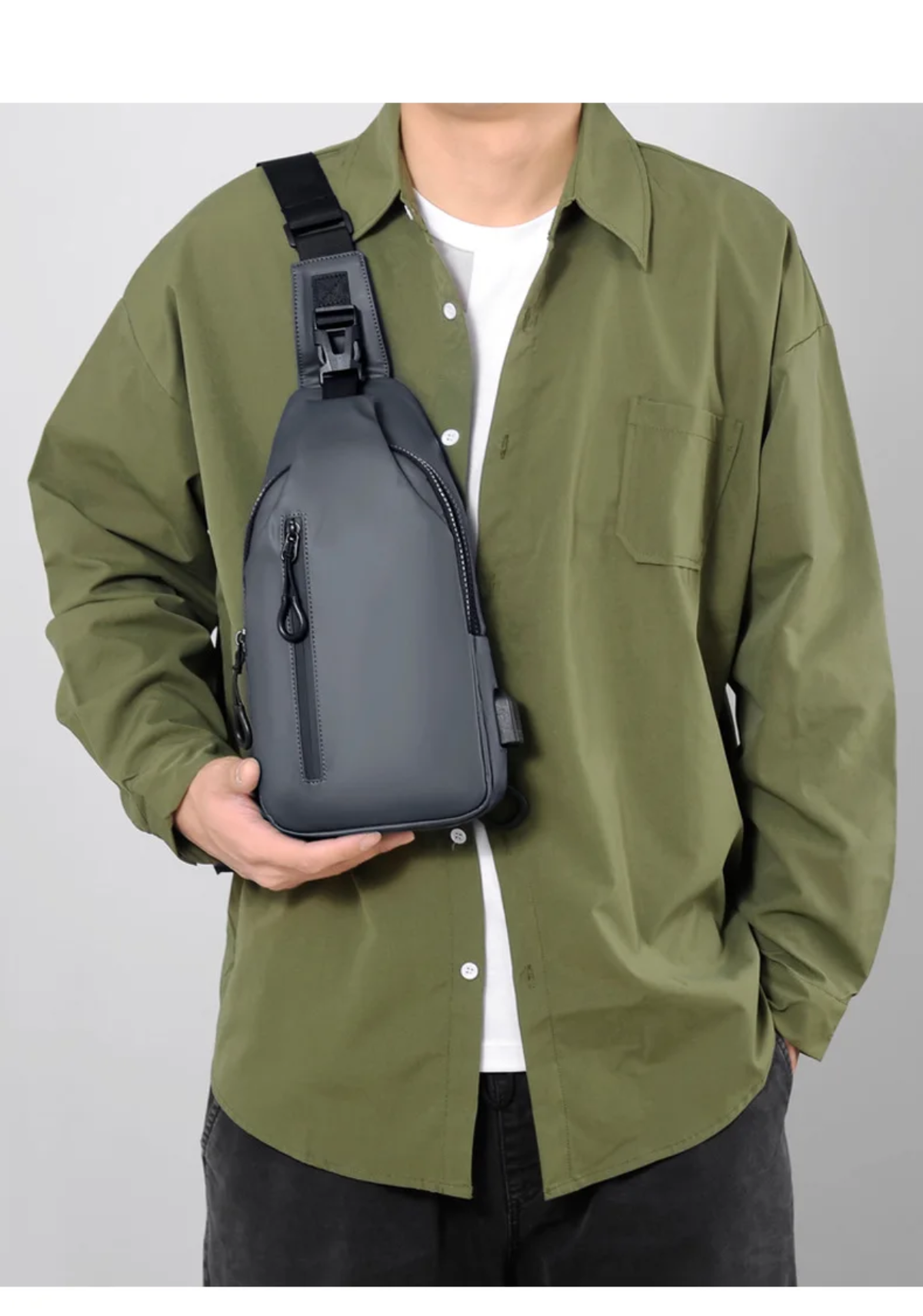 Grey waterproof sling bag