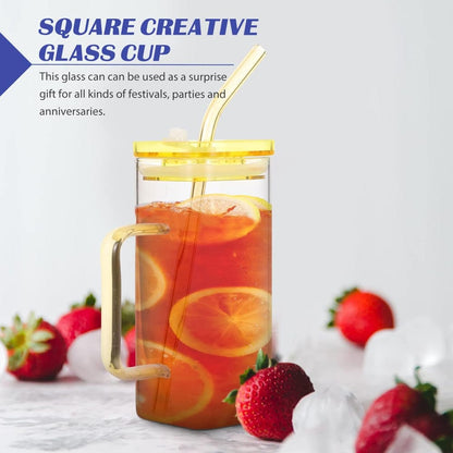 Square glass cup with straw - Otloubnow