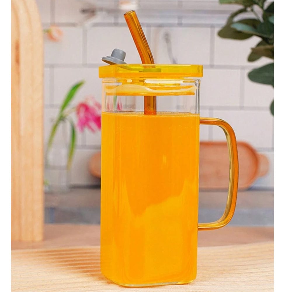 Square glass cup with straw - Otloubnow