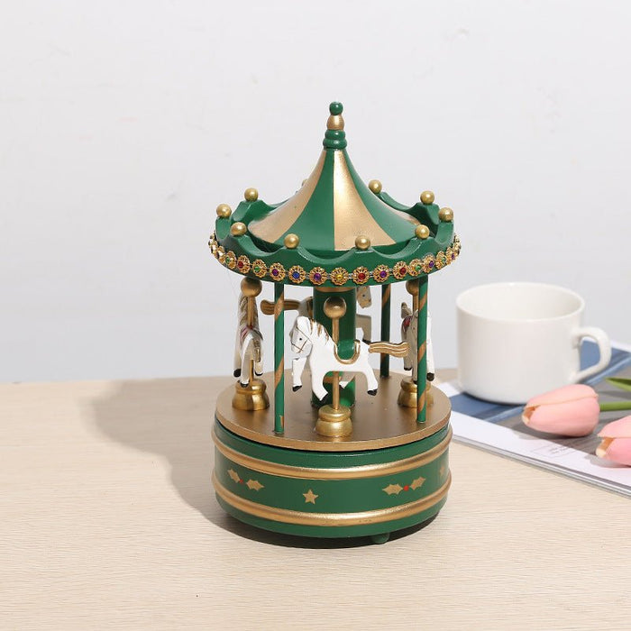 Vintage carousel music box - green and gold - Otloubnow