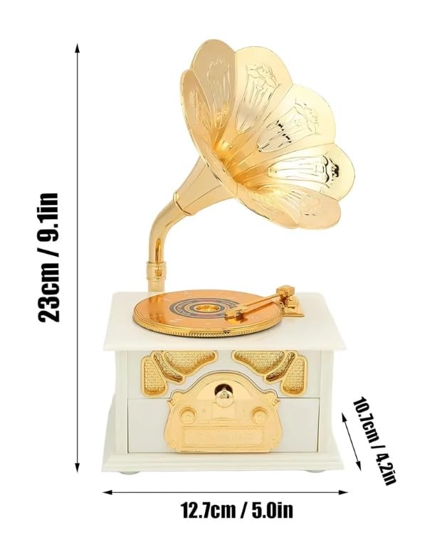 Vintage gramophone music box - 23 cm WHITE - Otloubnow