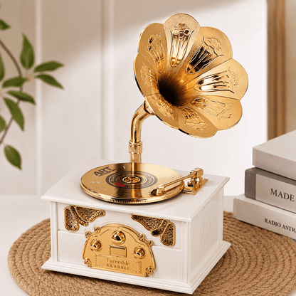 Vintage gramophone music box - 23 cm WHITE - Otloubnow