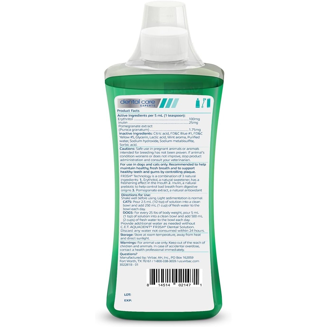 Virbac Aquadent Dental Solution for Dogs and Cats - Otloubnow