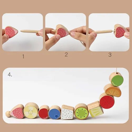 Wooden fruits threading and matching toy - Otloubnow