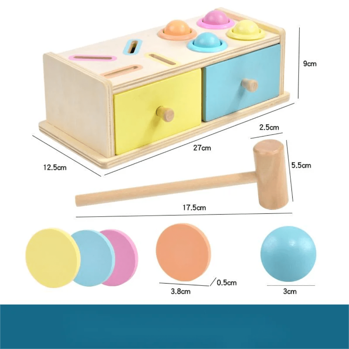 Wooden Montessori hammer and coin box - Otloubnow
